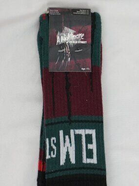 NWT A Nightmare on Elm Street Socks Green Burgundy Black Adult Shoe size 6-12